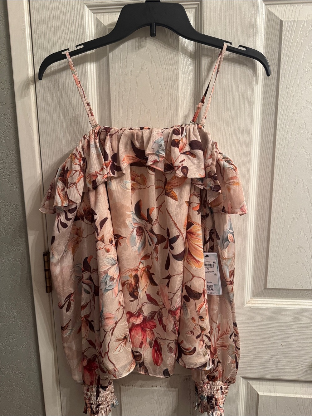 Guess Blush Floral Off-Shoulder Ruffle Blouse